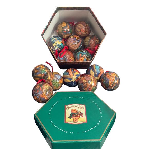Vintage 90s Disney Store Winnie the Poohs Season of Song 14 Christmas Ornaments - Picture 1 of 3